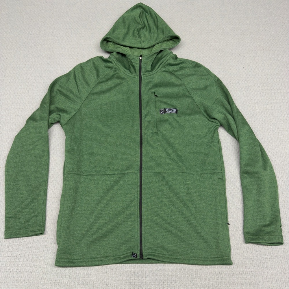 Coalatree Hoodie Mens Small Green Full Zip Eco Grid Fleece Lined Midlayer Hiking